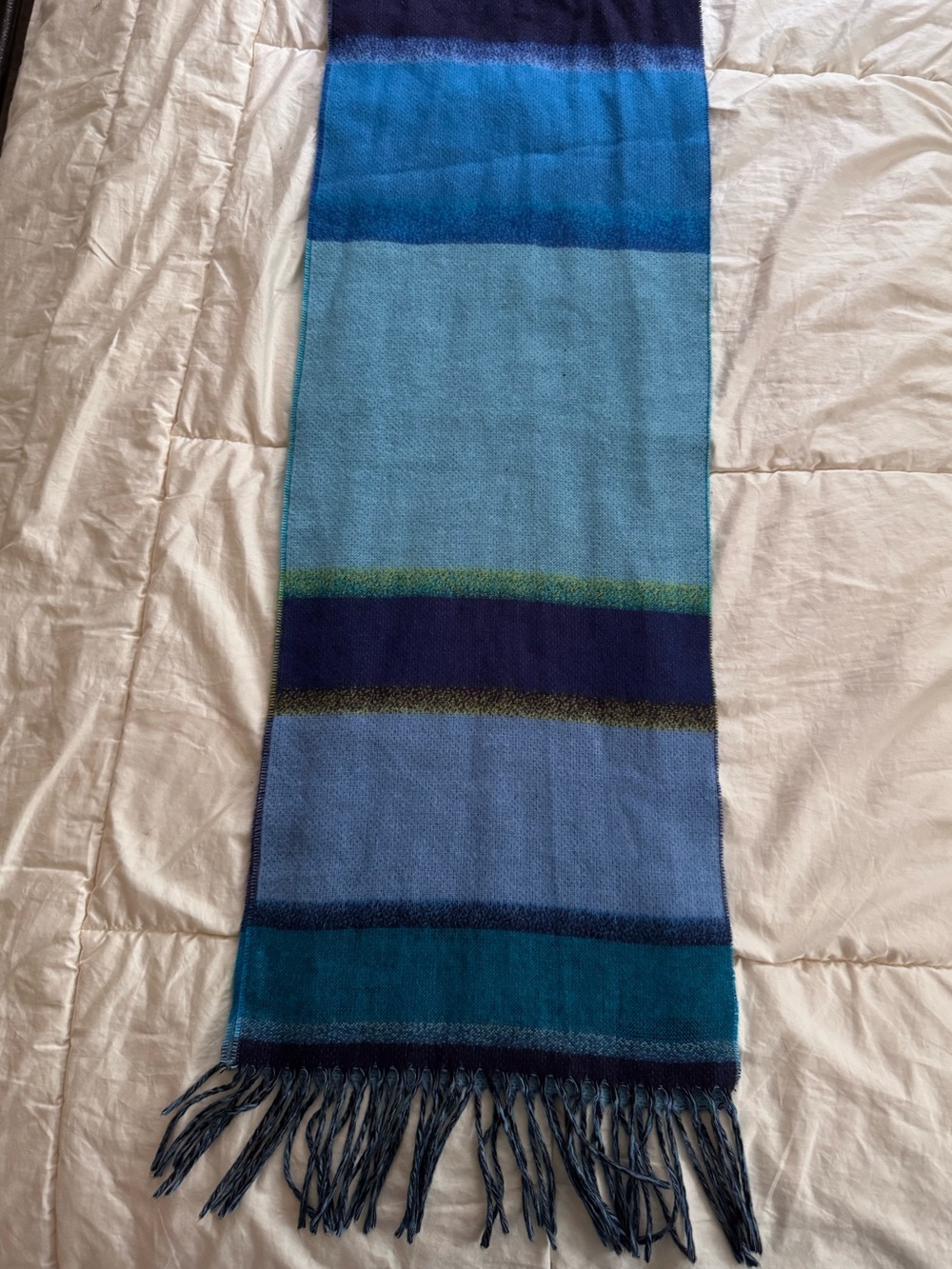 Fraas Blue Multi-Stripe Cashmink Scarf